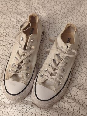 Converse Low-Top Canvas Sneakers in White with Black Logo